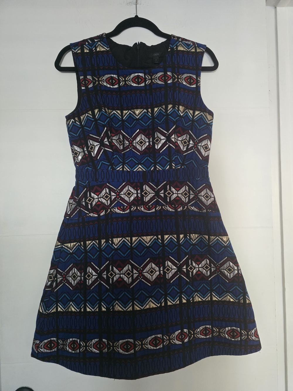 J.Crew Metallic Geometric Jacquard Fit & Flare Sleeveless Dress - Size 4